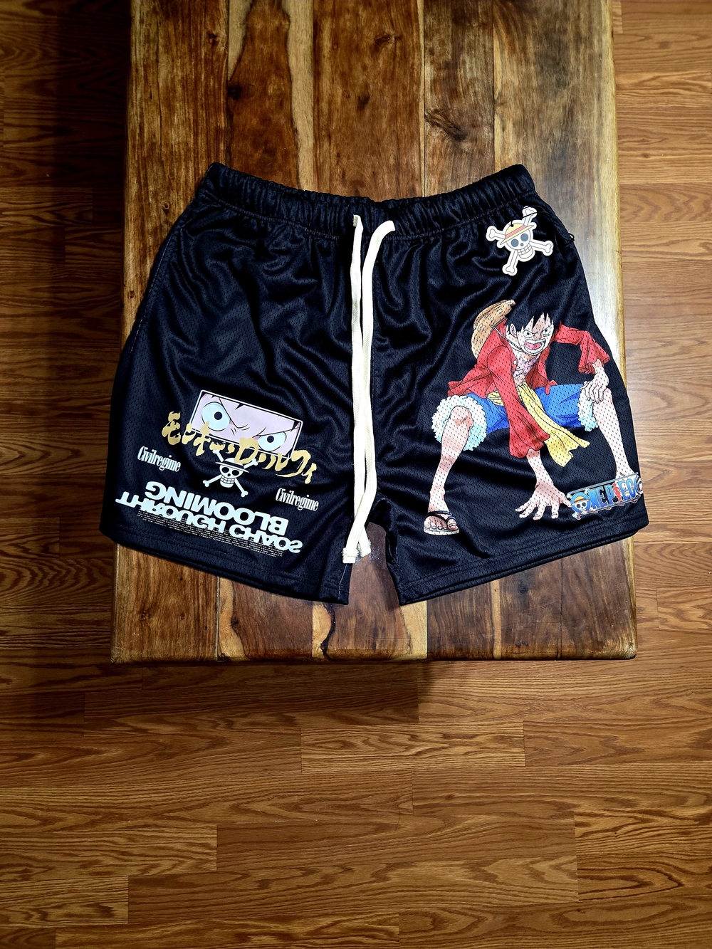 Civil Regime/One-Piece Collab Black Athletic Mesh Shorts
